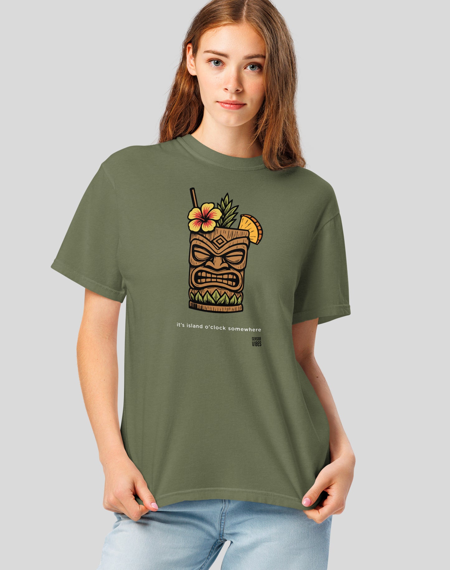 Unisex: Island O'Clock Tee - 100% Cotton | Moss