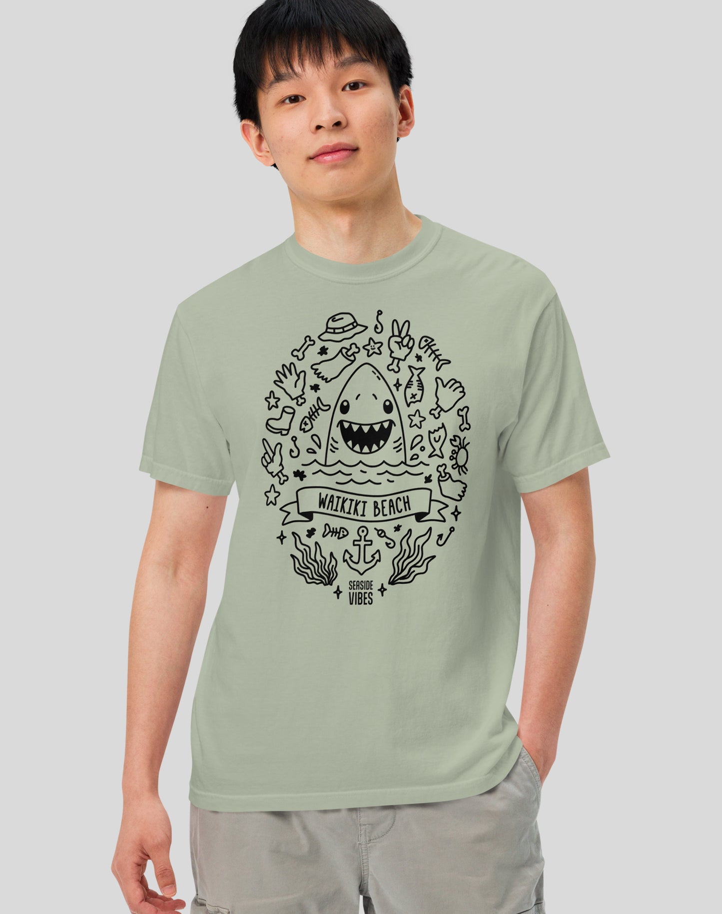 Unisex: Waikiki Beach Shark Attack! Tee - 100% Cotton | Bay