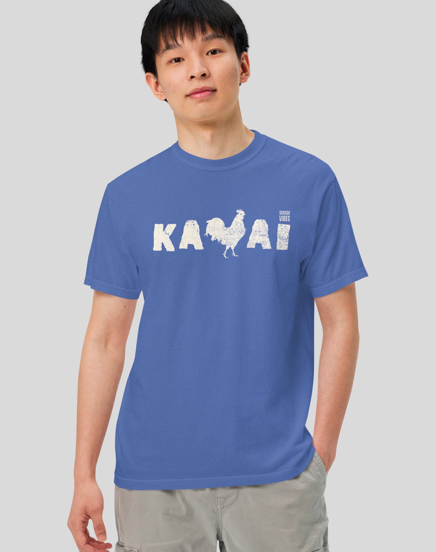 Unisex: Kauai Rooster Tee- 100% Cotton | Mystic Blue