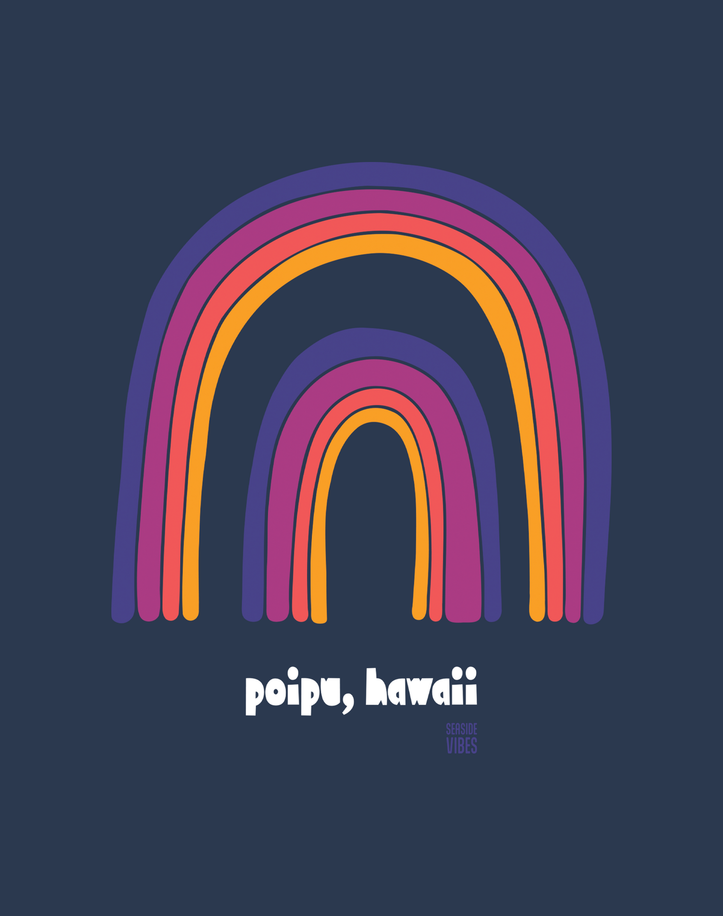 Poipu Hawaii Double Rainbow Tee - Cotton Blend | Midnight Navy