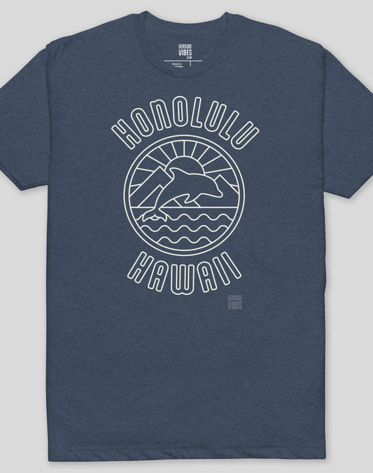 Honolulu Dolphin Sunset Tee - Cotton Blend | Midnight Navy