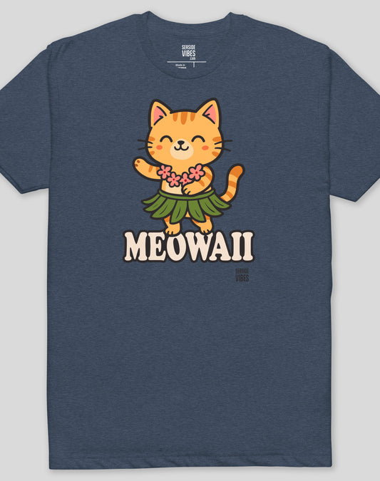 Hawaii Meowaii Hula Tee - Cotton Blend | Midnight Navy