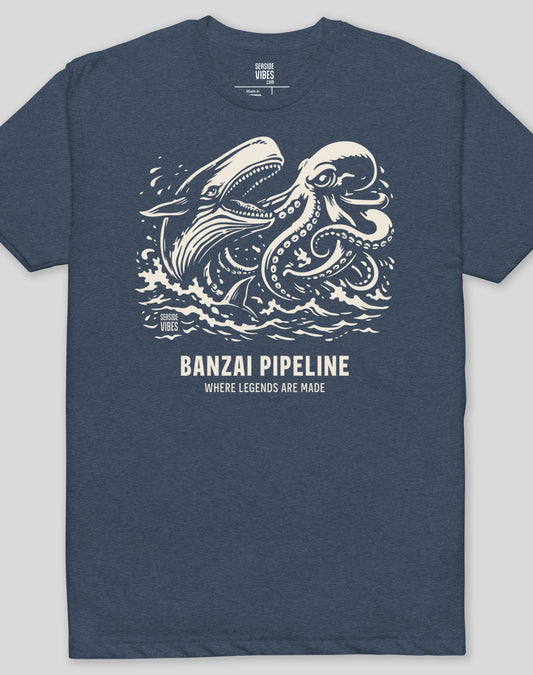 Banzai Pipeline Octopus vs Whale Legends Tee - Cotton Blend | Midnight Navy
