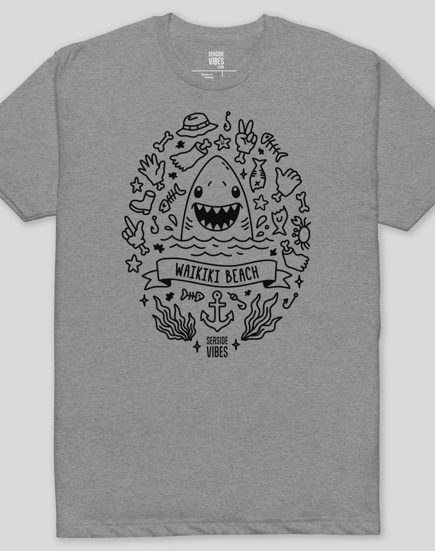 Waikiki Beach Shark Attack! Tee - Cotton Blend | Dark Heather Gray