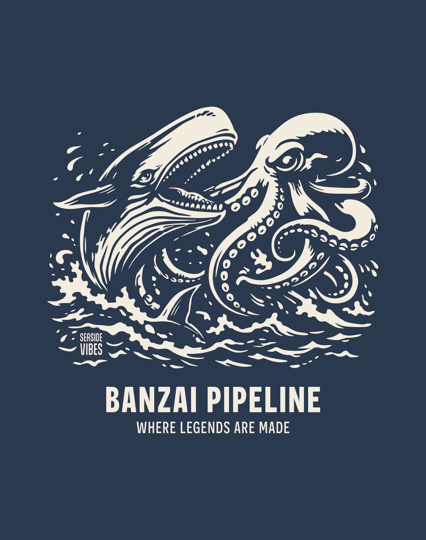 Banzai Pipeline Octopus vs Whale Legends Tee - Cotton Blend | Midnight Navy