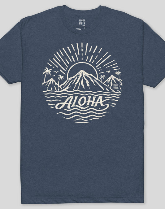 Hawaii Aloha Sunset Tee - Cotton Blend | Midnight Navy