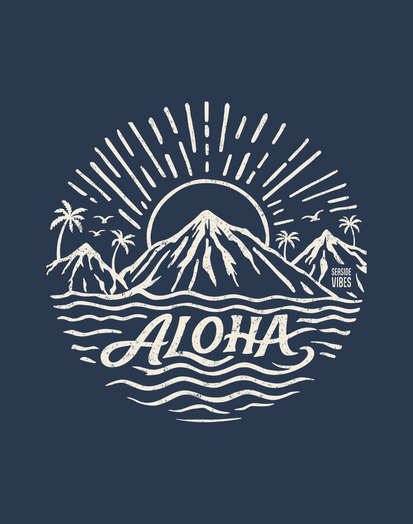 Hawaii Aloha Sunset Tee - Cotton Blend | Midnight Navy