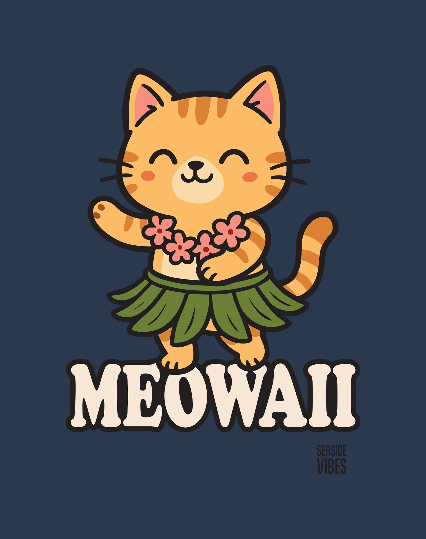 Hawaii Meowaii Hula Tee - Cotton Blend | Midnight Navy
