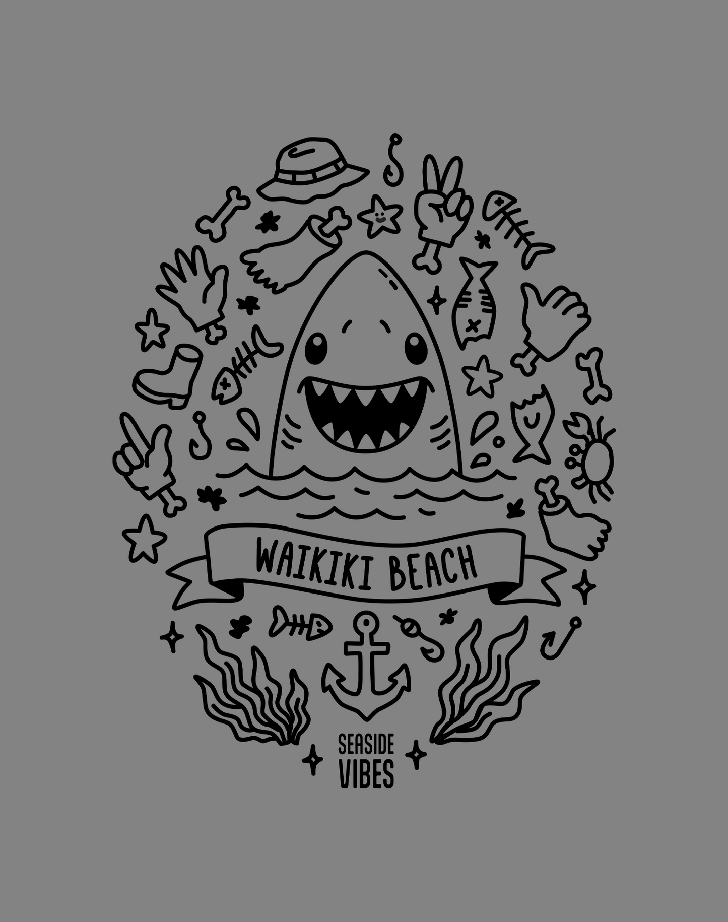 Waikiki Beach Shark Attack! Tee - Cotton Blend | Dark Heather Gray