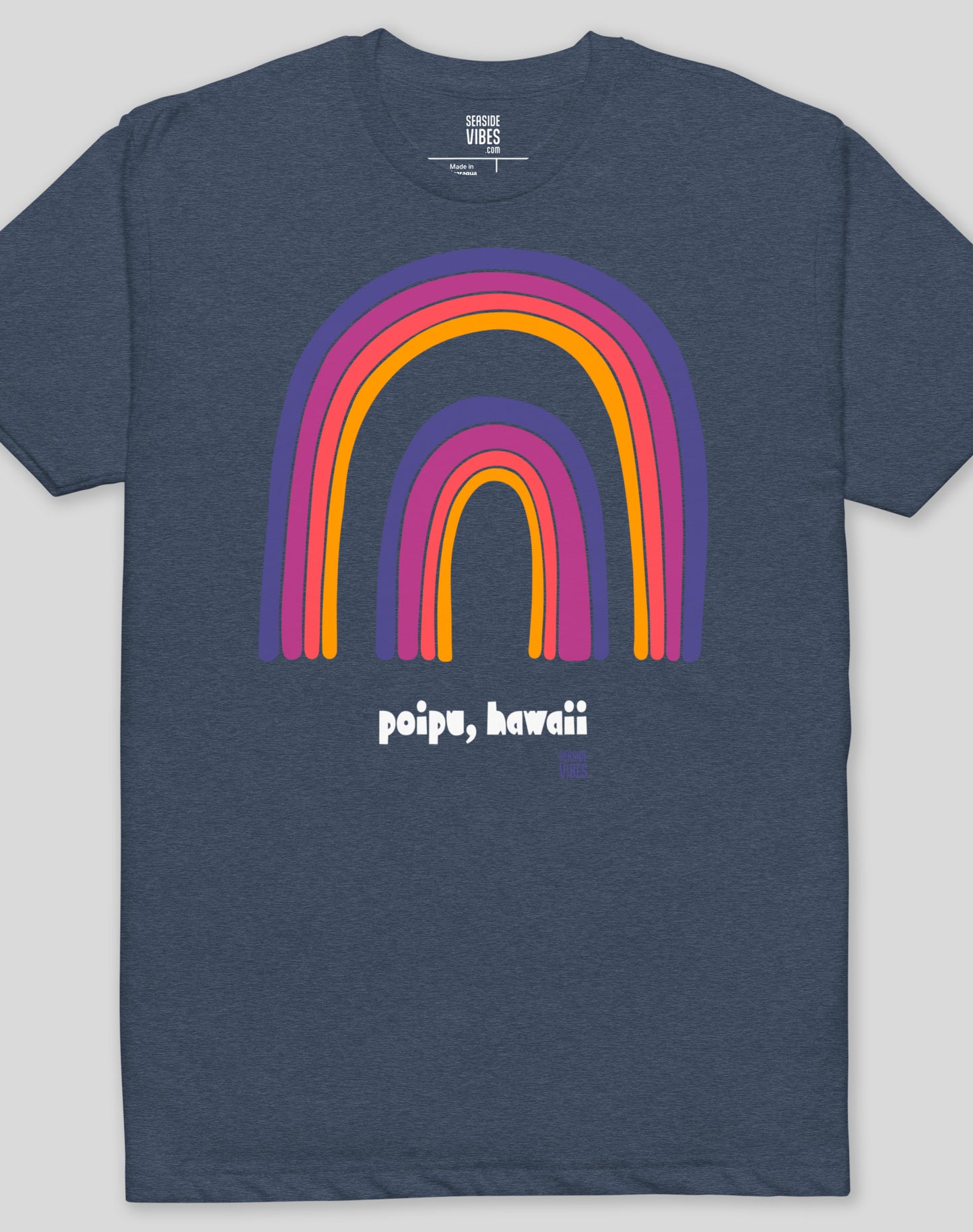 Poipu Hawaii Double Rainbow Tee - Cotton Blend | Midnight Navy
