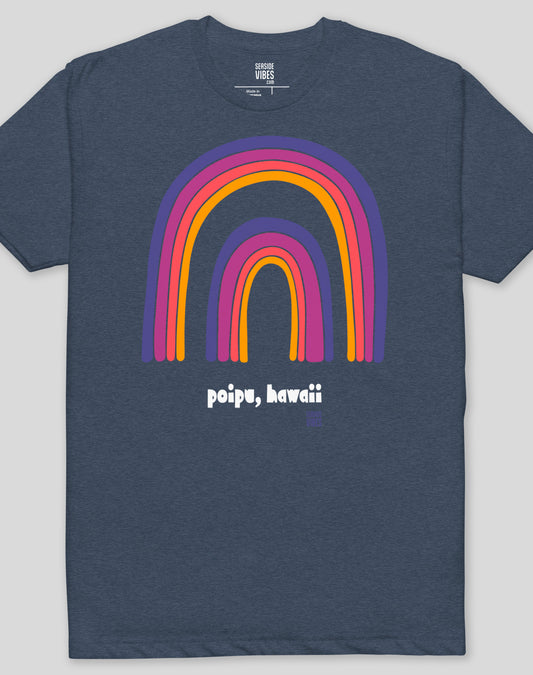 Poipu Hawaii Double Rainbow Tee - Cotton Blend | Midnight Navy
