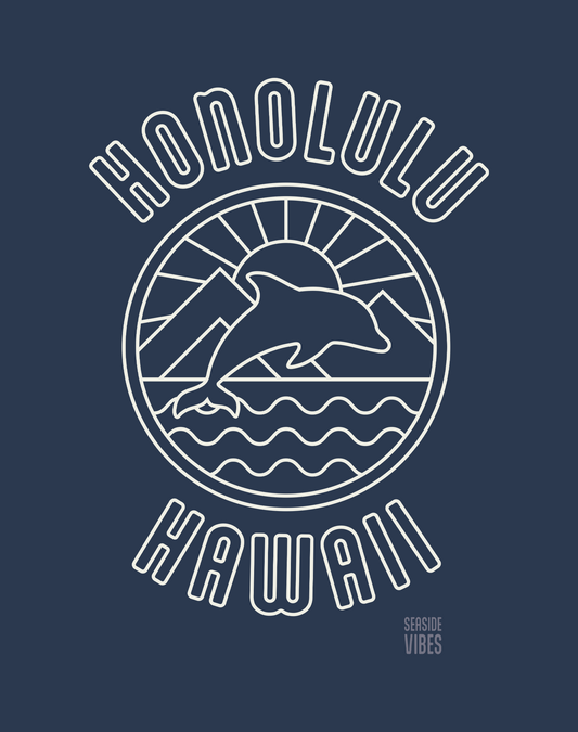 Honolulu Dolphin Sunset Tee - Cotton Blend | Midnight Navy