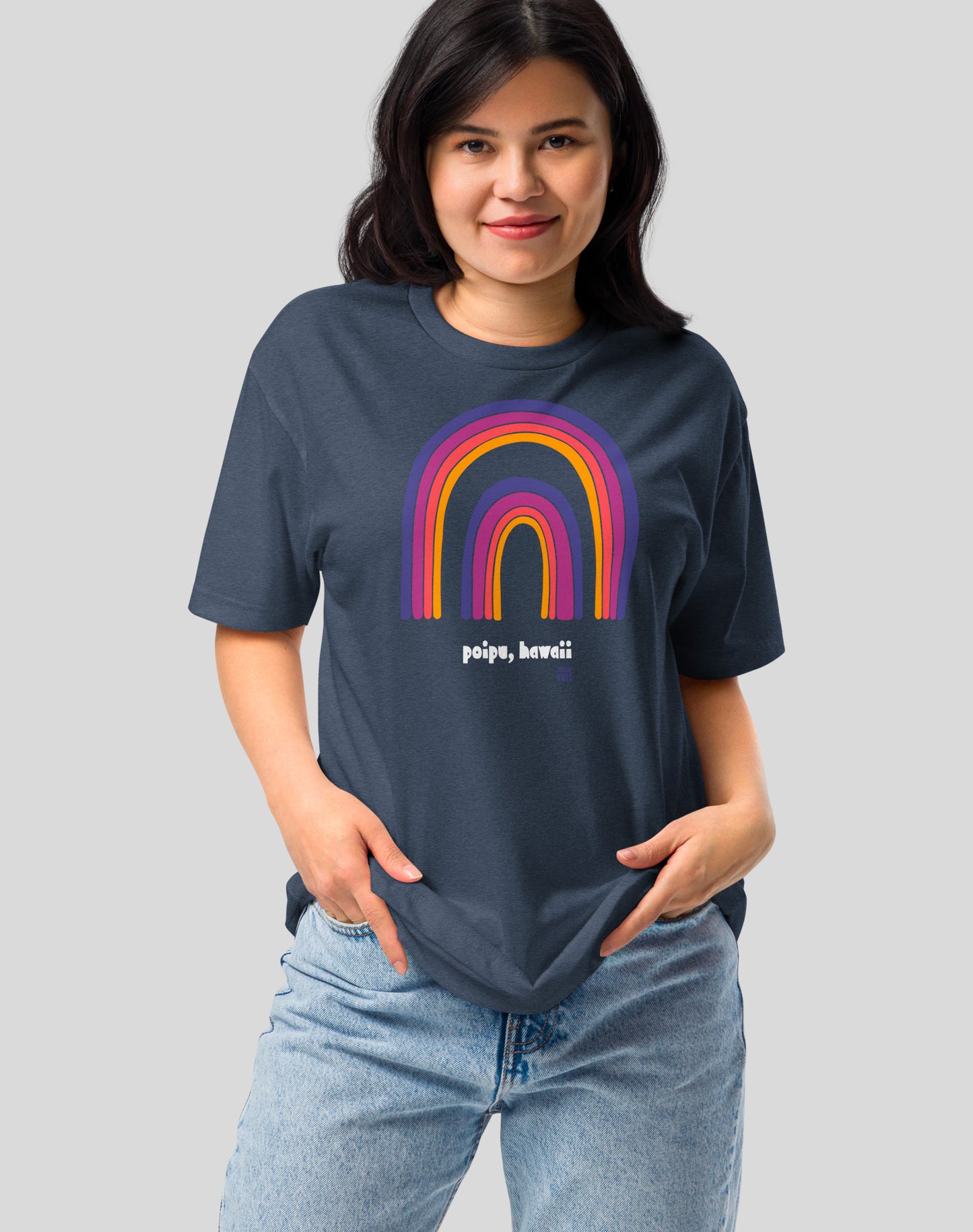 Poipu Hawaii Double Rainbow Tee - Cotton Blend | Midnight Navy
