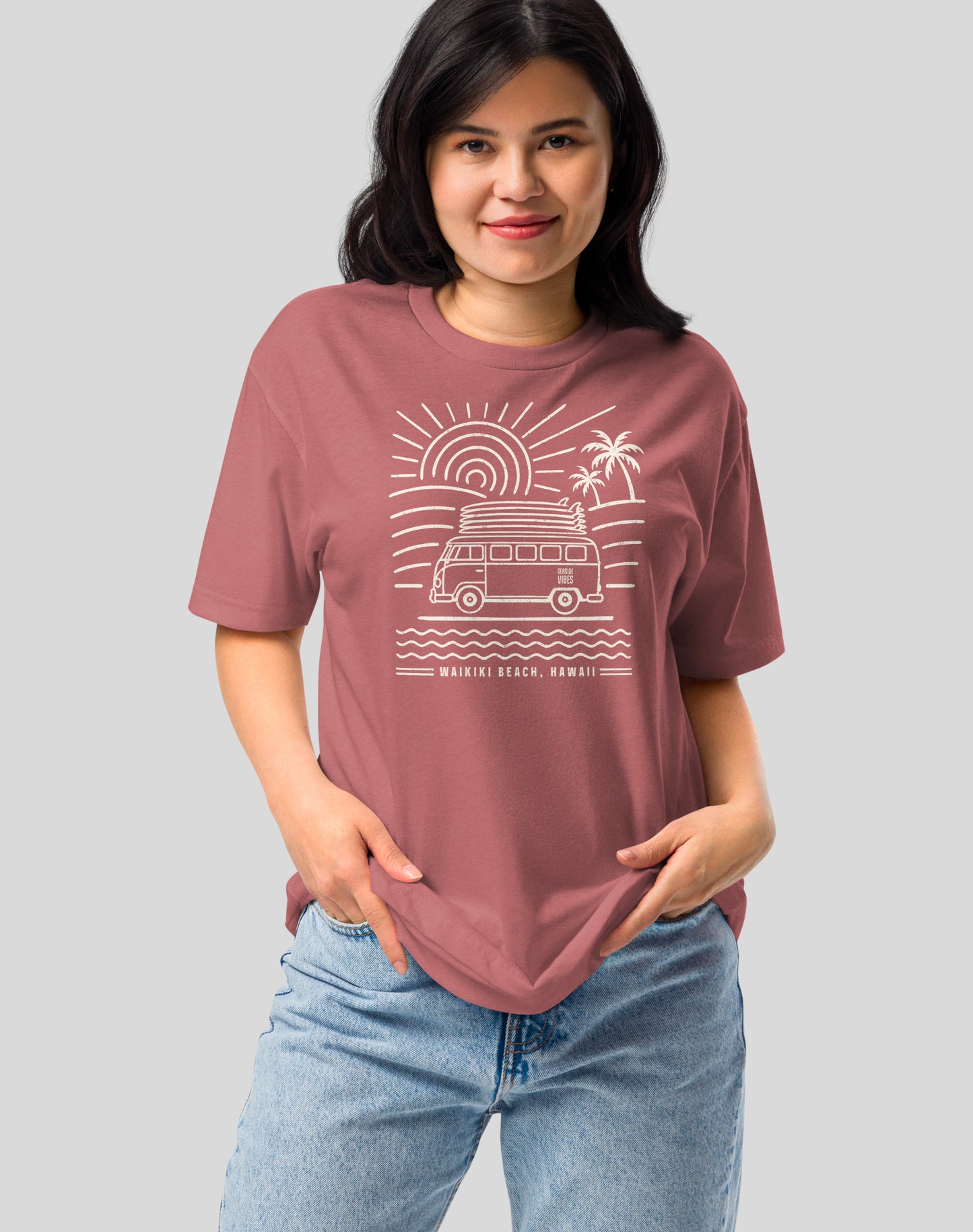 Waikiki Beach Endless Summer Tee - Cotton Blend | Heather Mauve