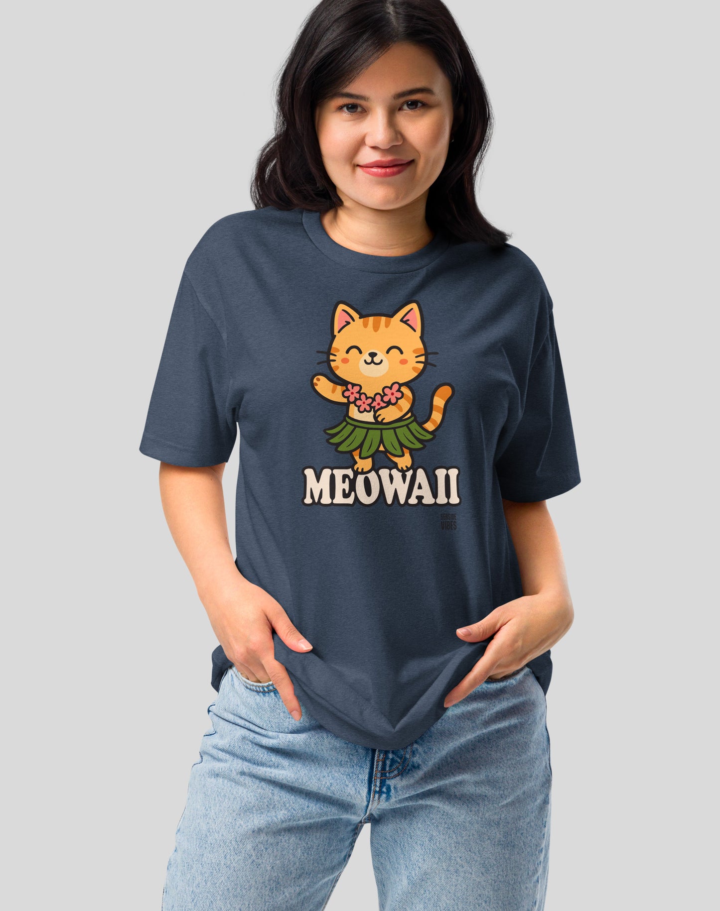 Hawaii Meowaii Hula Tee - Cotton Blend | Midnight Navy