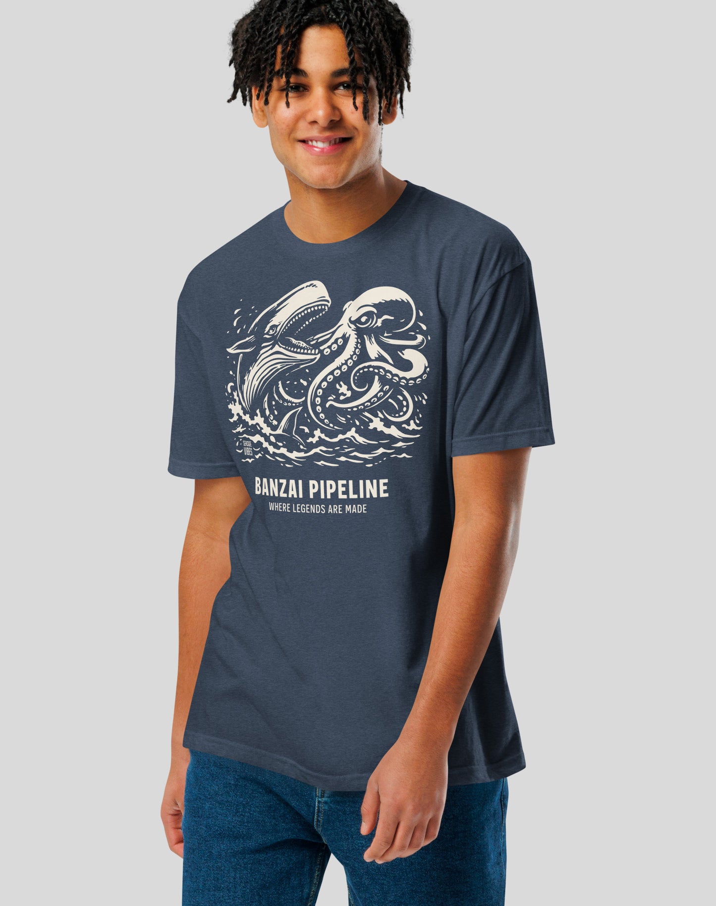 Banzai Pipeline Octopus vs Whale Legends Tee - Cotton Blend | Midnight Navy