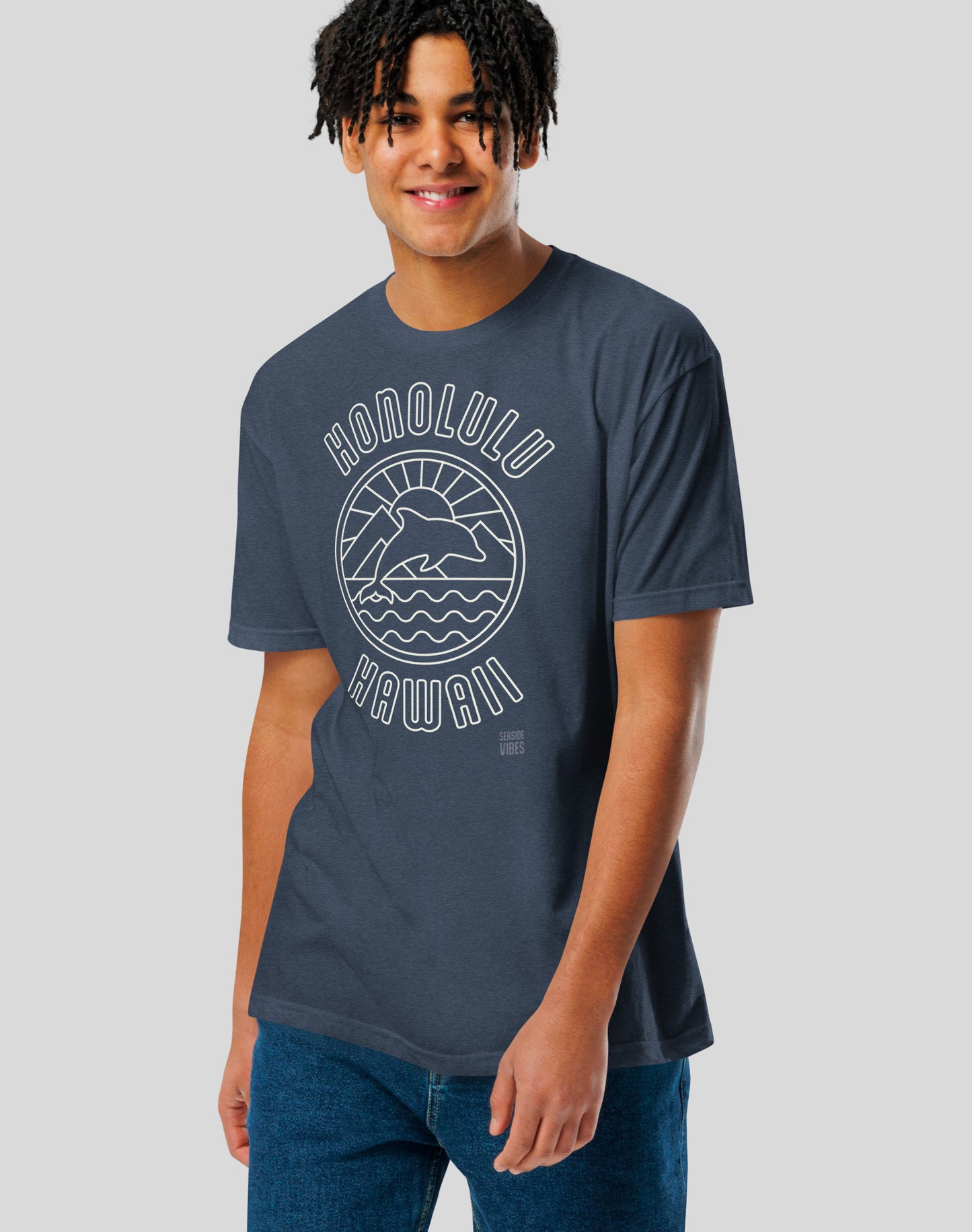 Honolulu Dolphin Sunset Tee - Cotton Blend | Midnight Navy
