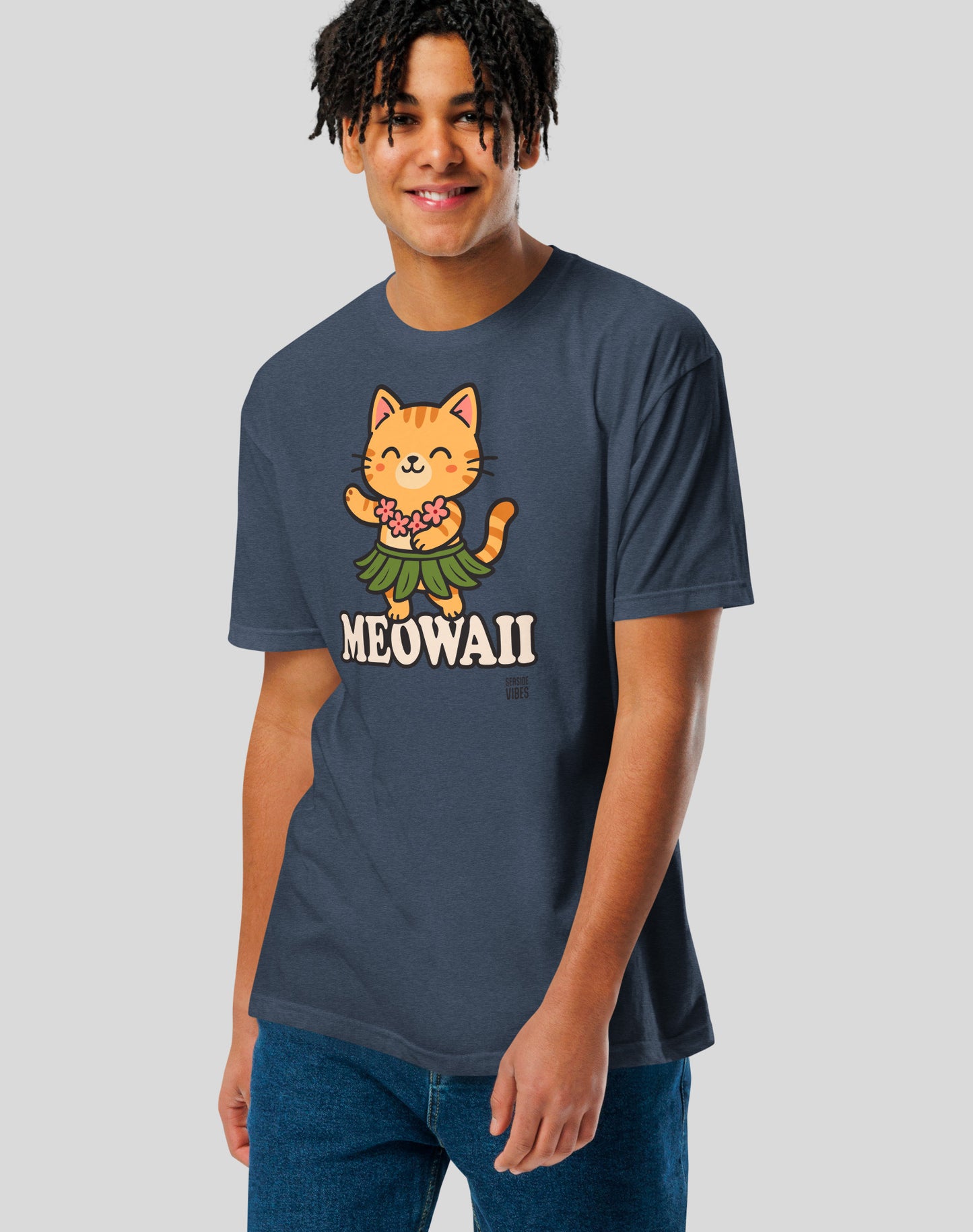 Hawaii Meowaii Hula Tee - Cotton Blend | Midnight Navy