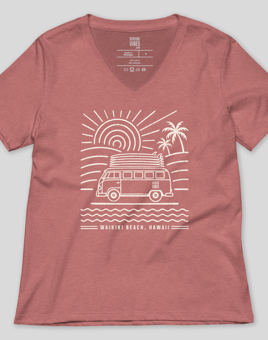 V-Neck: Waikiki Beach Endless Summer Tee - Heather Mauve