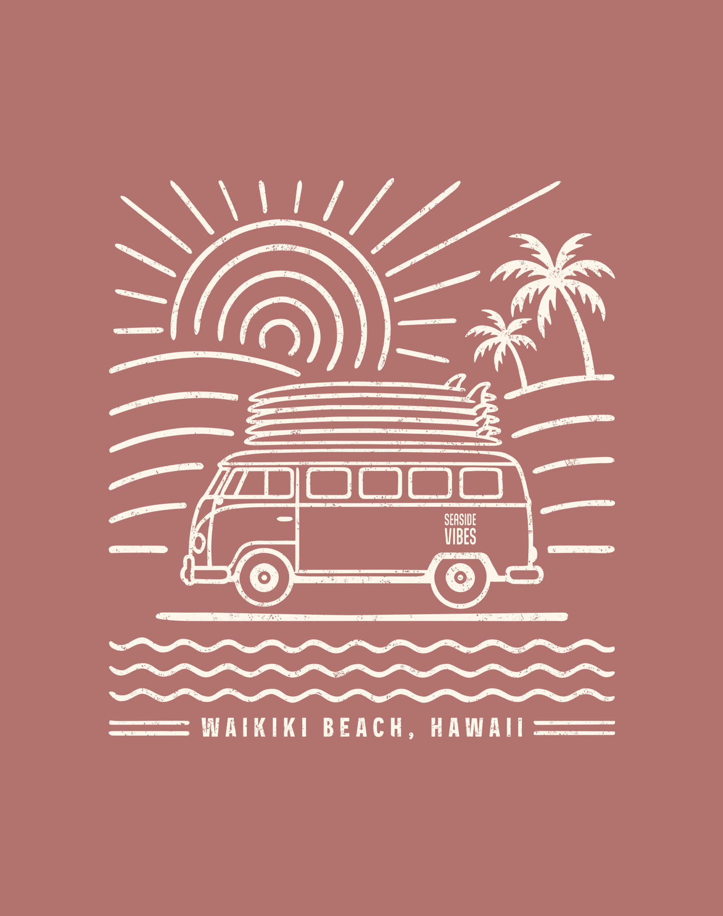V-Neck: Waikiki Beach Endless Summer Tee - Heather Mauve