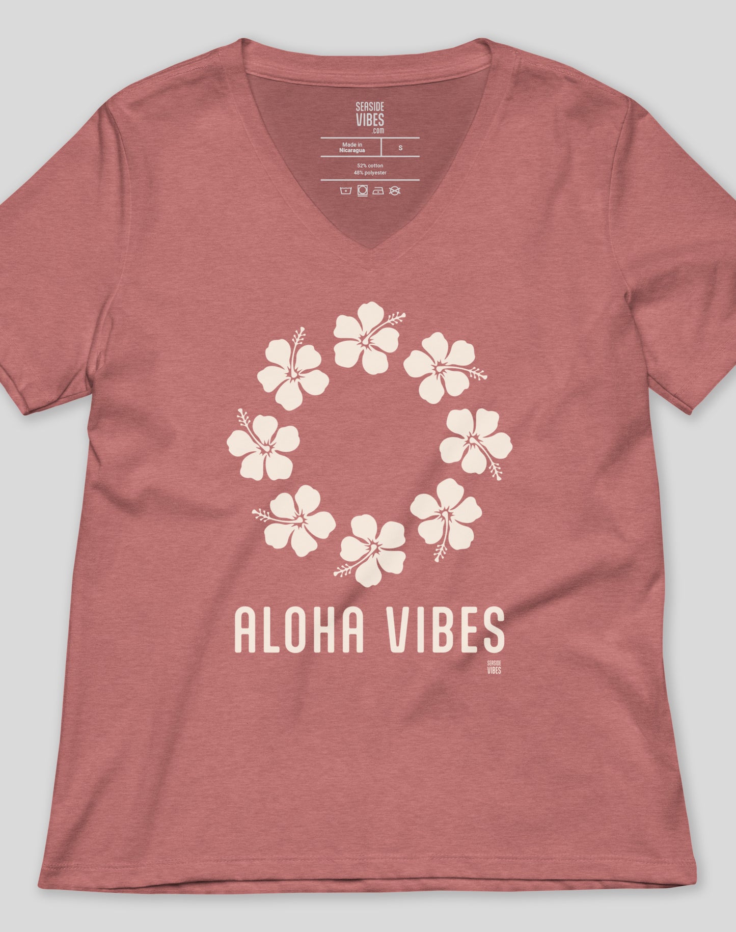 V-Neck: Aloha Vibes Tee - Heather Mauve