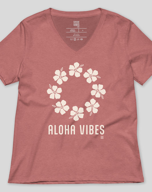 V-Neck: Aloha Vibes Tee - Heather Mauve