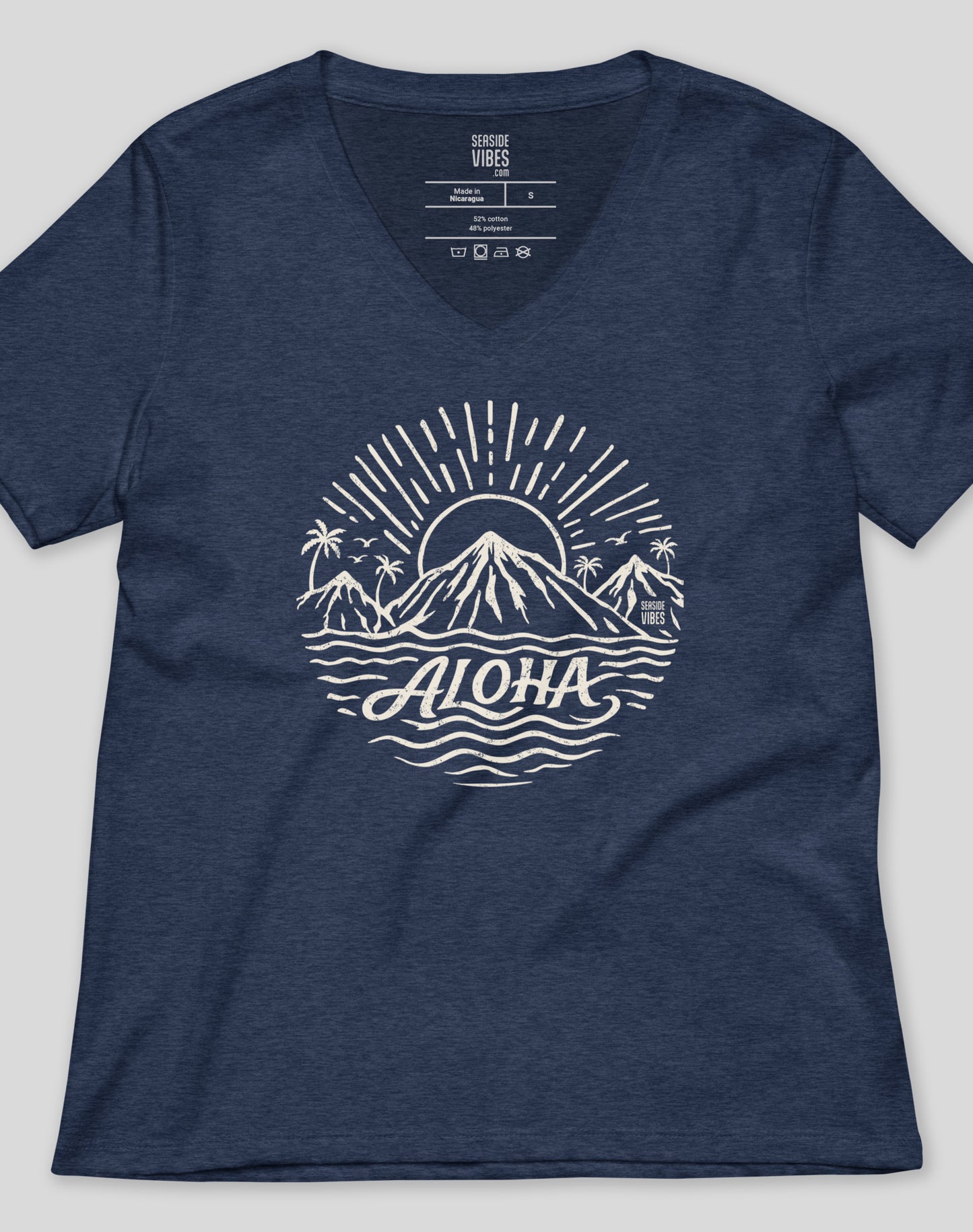V-Neck: Aloha Sunset Tee - Heather Navy