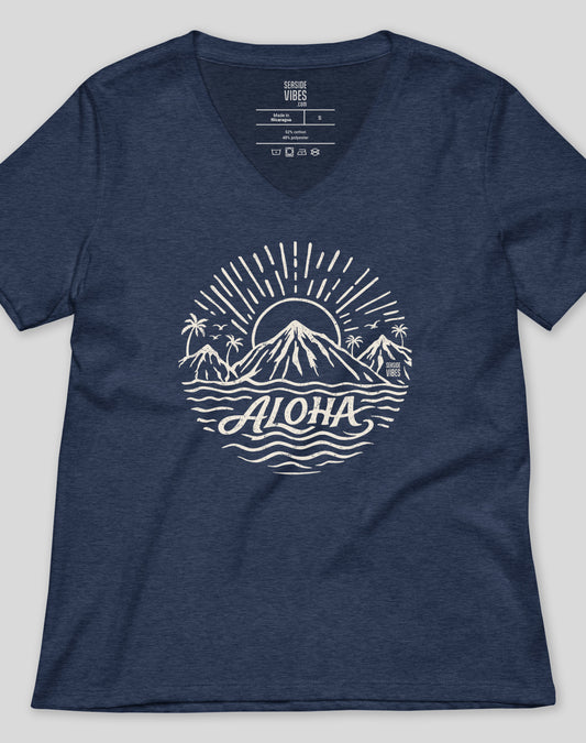 V-Neck: Aloha Sunset Tee - Heather Navy