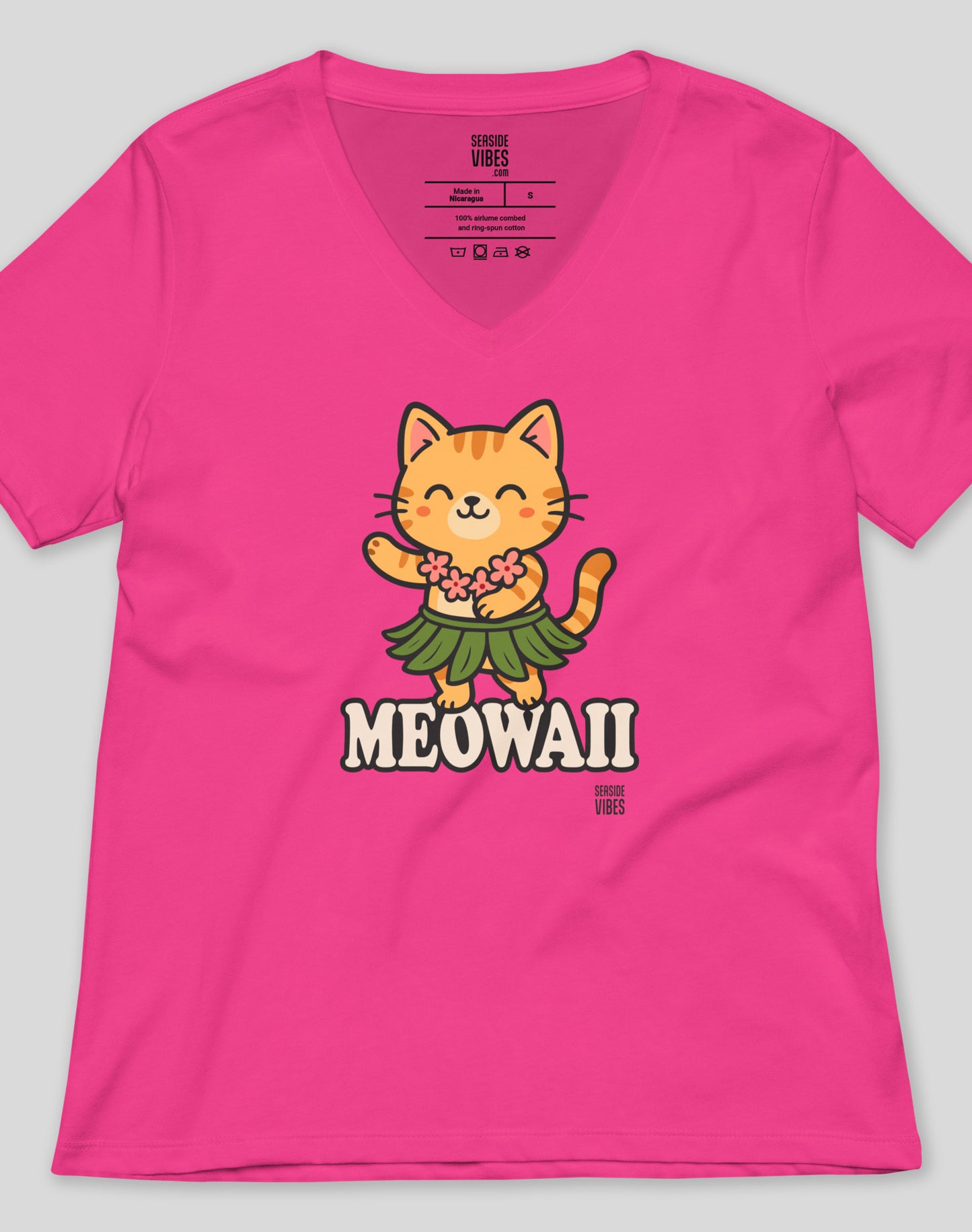 V-Neck: Meowaii Tee - Berry