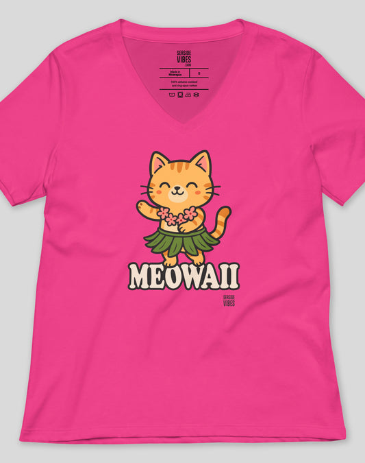 V-Neck: Meowaii Tee - Berry