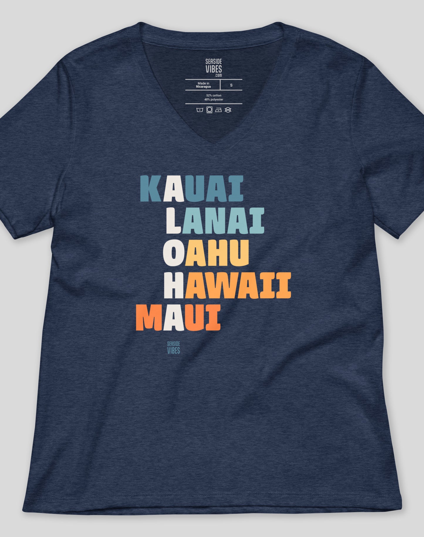 V-Neck: Hawaii ALOHA Tee - Heather Navy