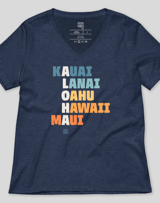 V-Neck: Hawaii ALOHA Tee - Heather Navy