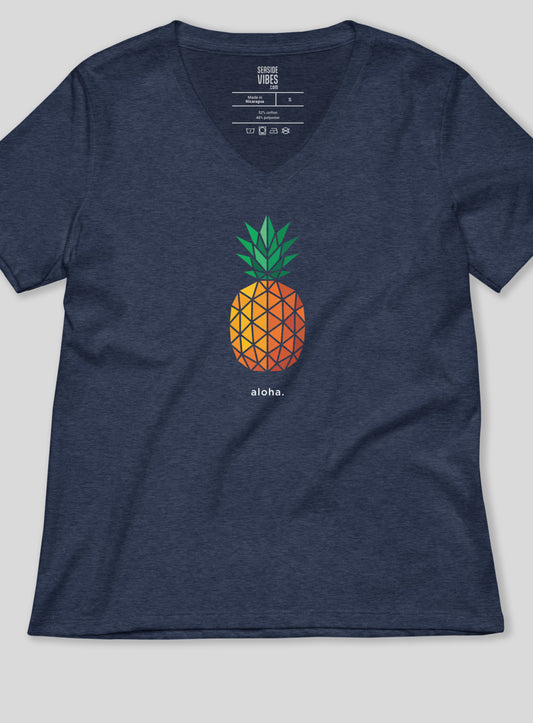 V-Neck: Pineapple AF Tee - Heather Navy
