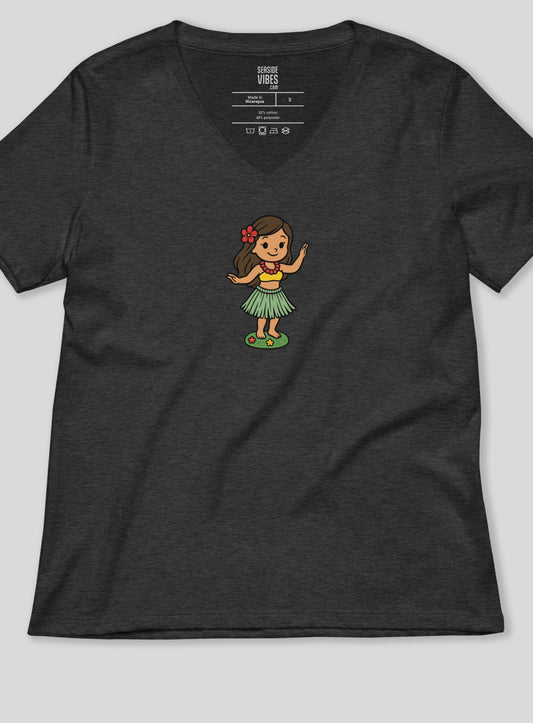 V-Neck: Dashboard Hula Girl Tee - Dark Grey Heather