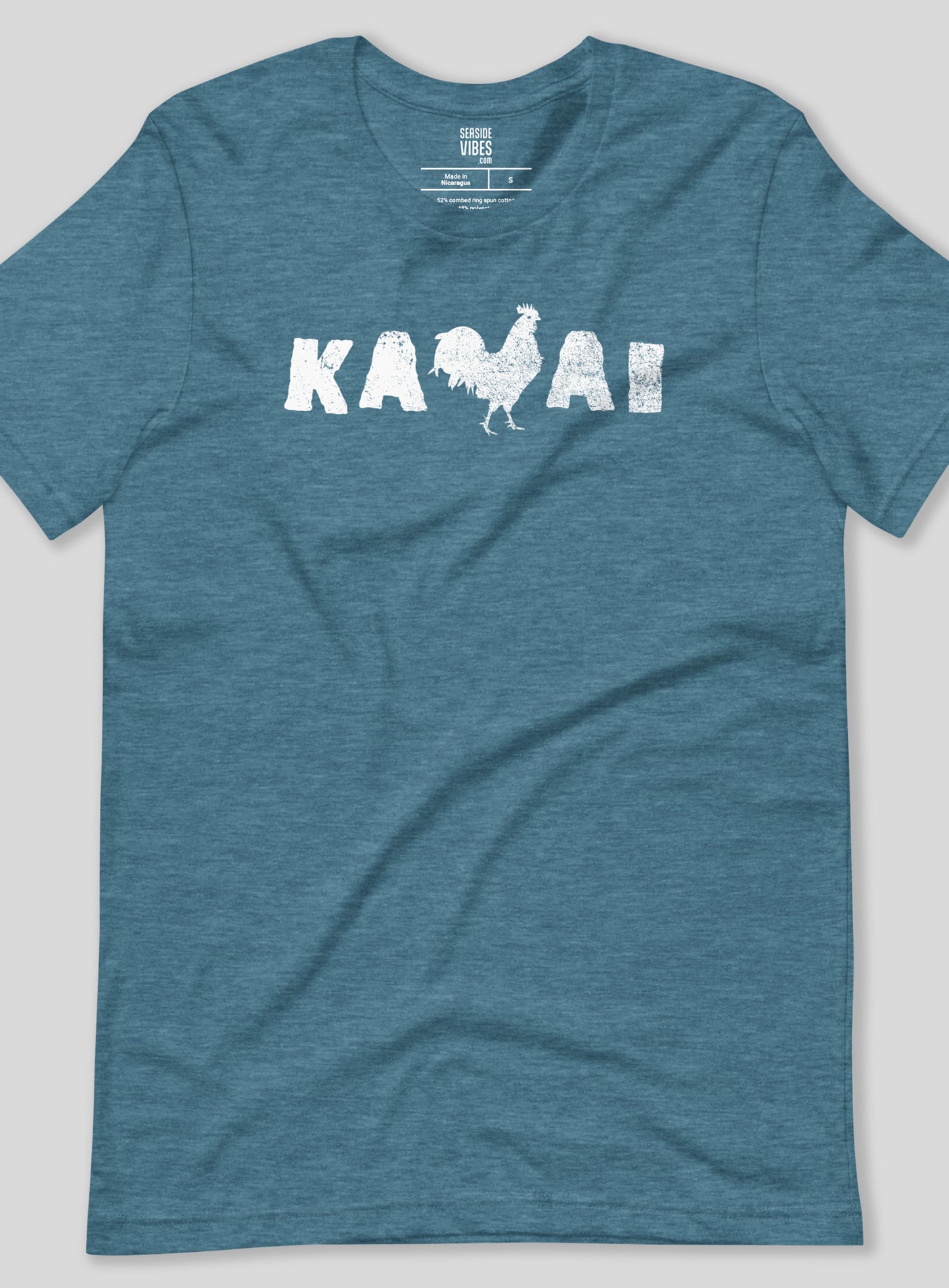 Unisex: Kauai Rooster Tee - Heather Deep Teal