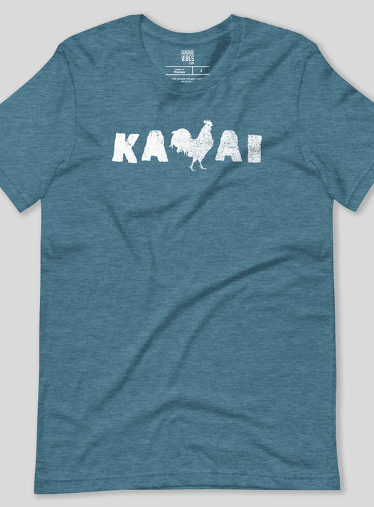 Unisex: Kauai Rooster Tee - Heather Deep Teal