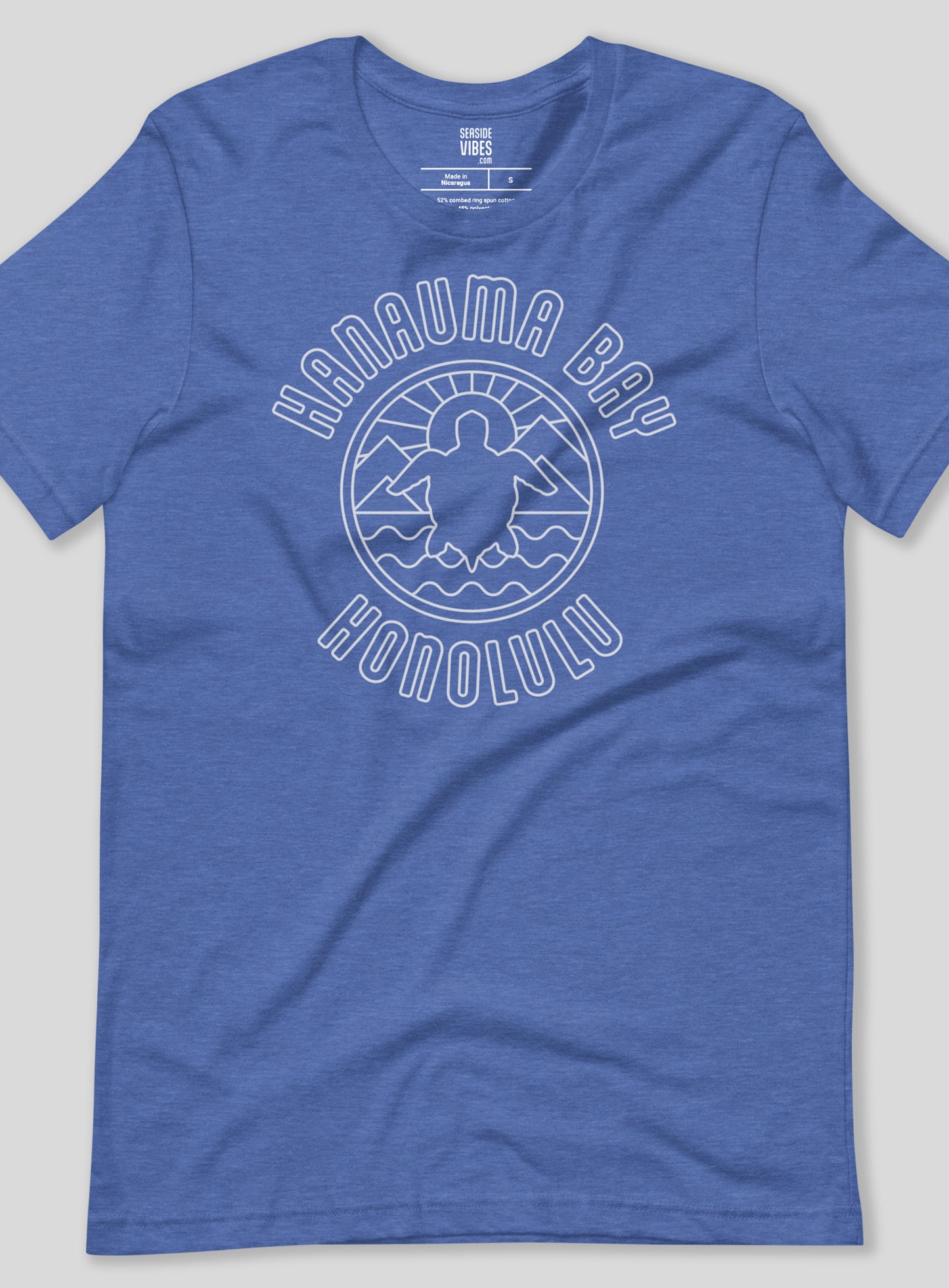 Unisex: Hanauma Bay Sunset Tee - Heather True Royal