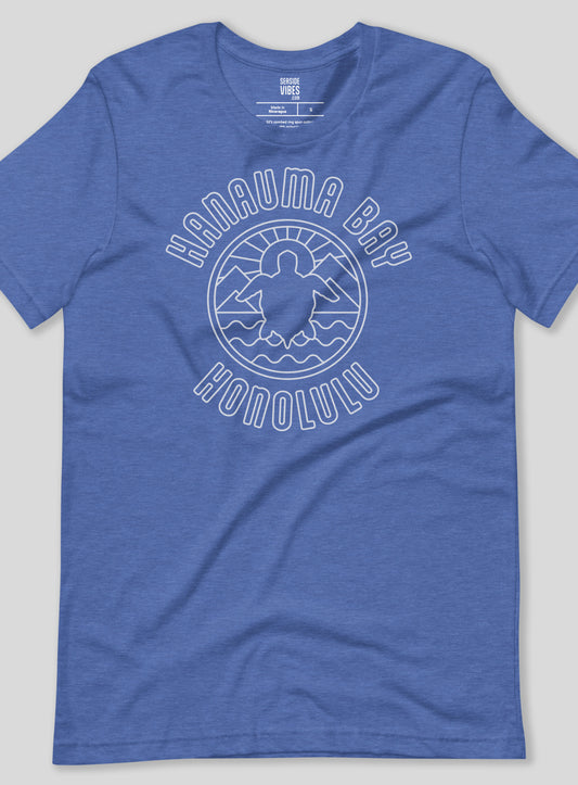 Unisex: Hanauma Bay Sunset Tee - Heather True Royal