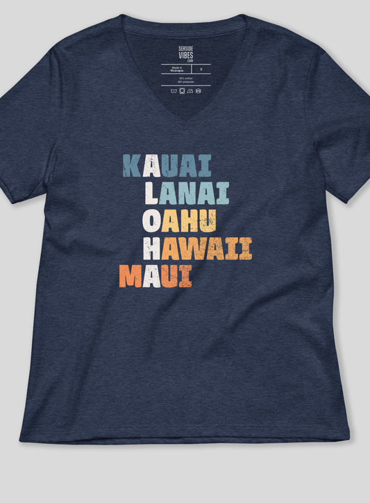 V-Neck: Hawaii ALOHA Tee - Heather Navy