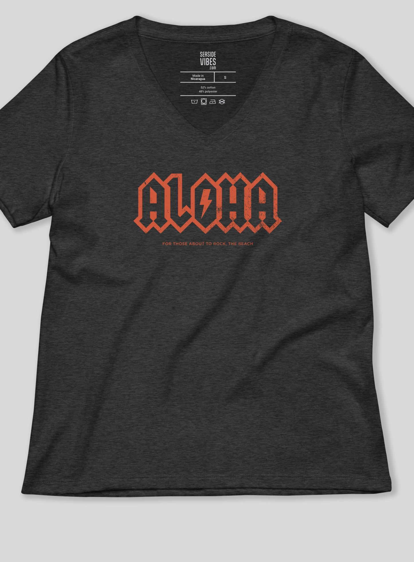 V-Neck: Aloha Rocks Tee - Dark Grey Heather