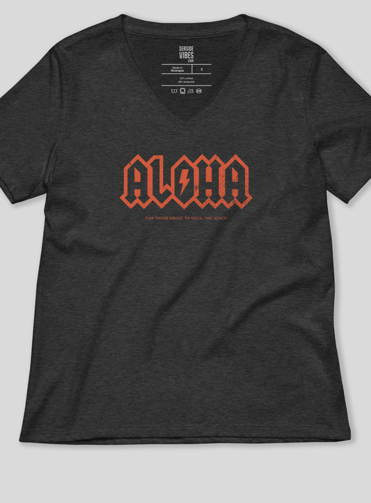 V-Neck: Aloha Rocks Tee - Dark Grey Heather