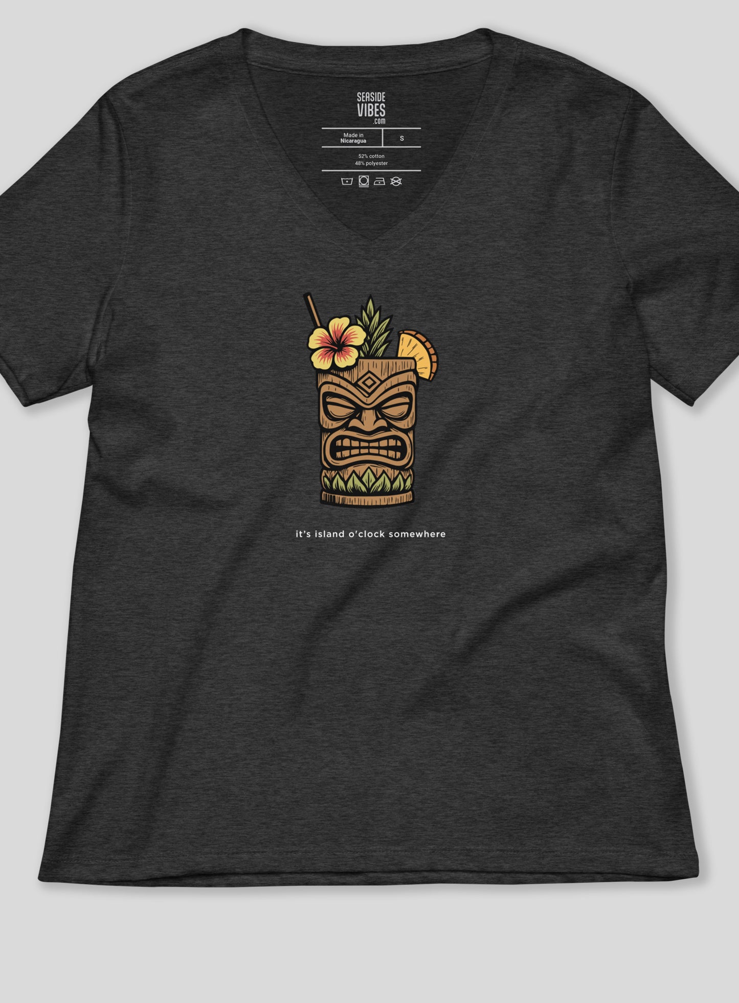 V-Neck: Island O'Clock Tee - Dark Grey Heather