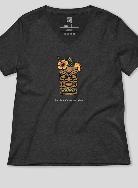V-Neck: Island O'Clock Tee - Dark Grey Heather