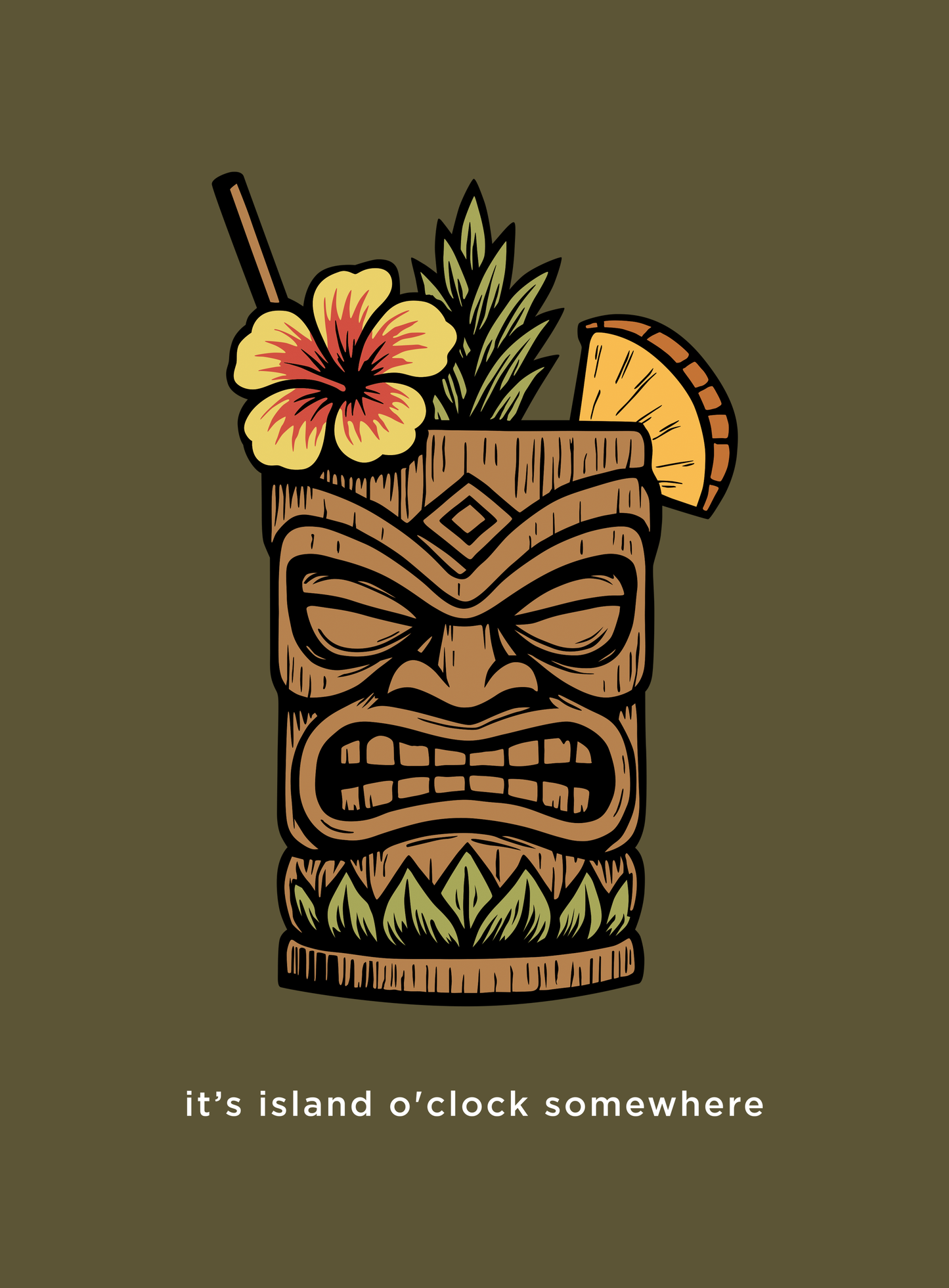 Unisex: Island O'Clock Tee - Heather Olive