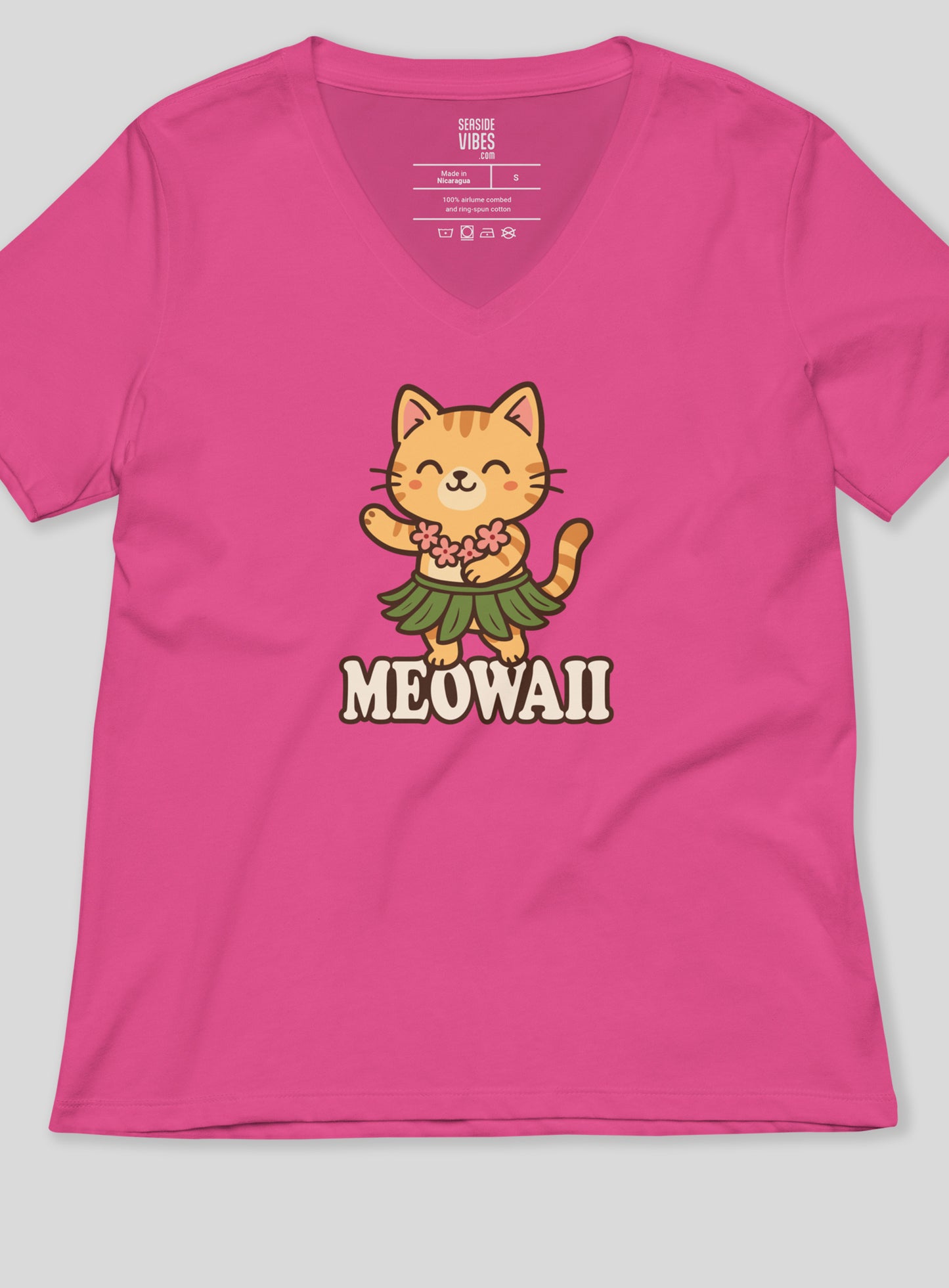V-Neck: Meowaii Tee - Berry
