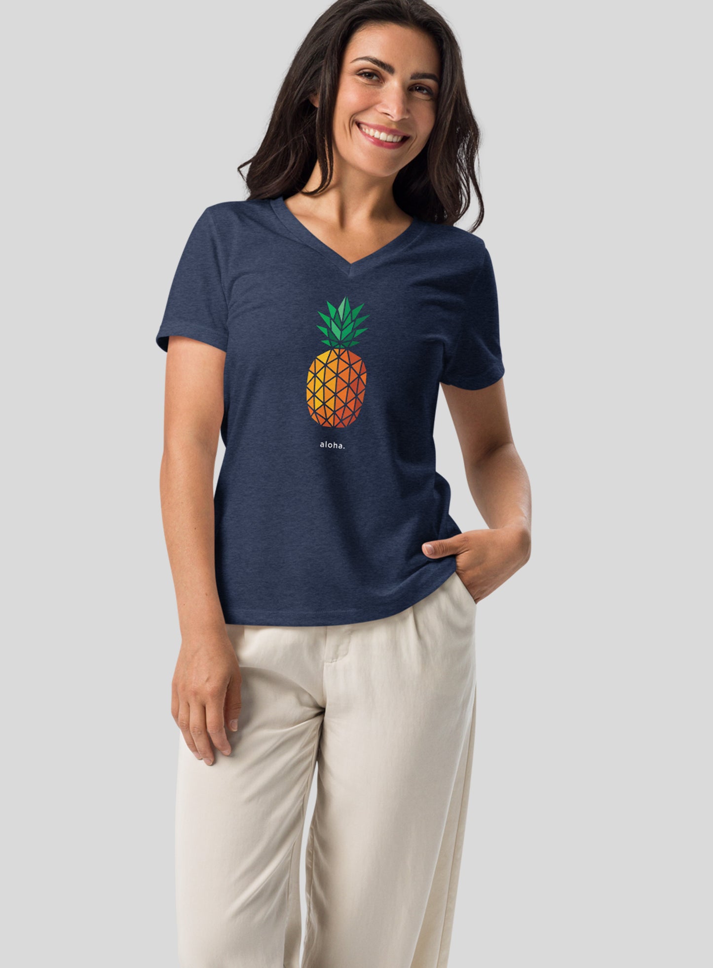 V-Neck: Pineapple AF Tee - Heather Navy