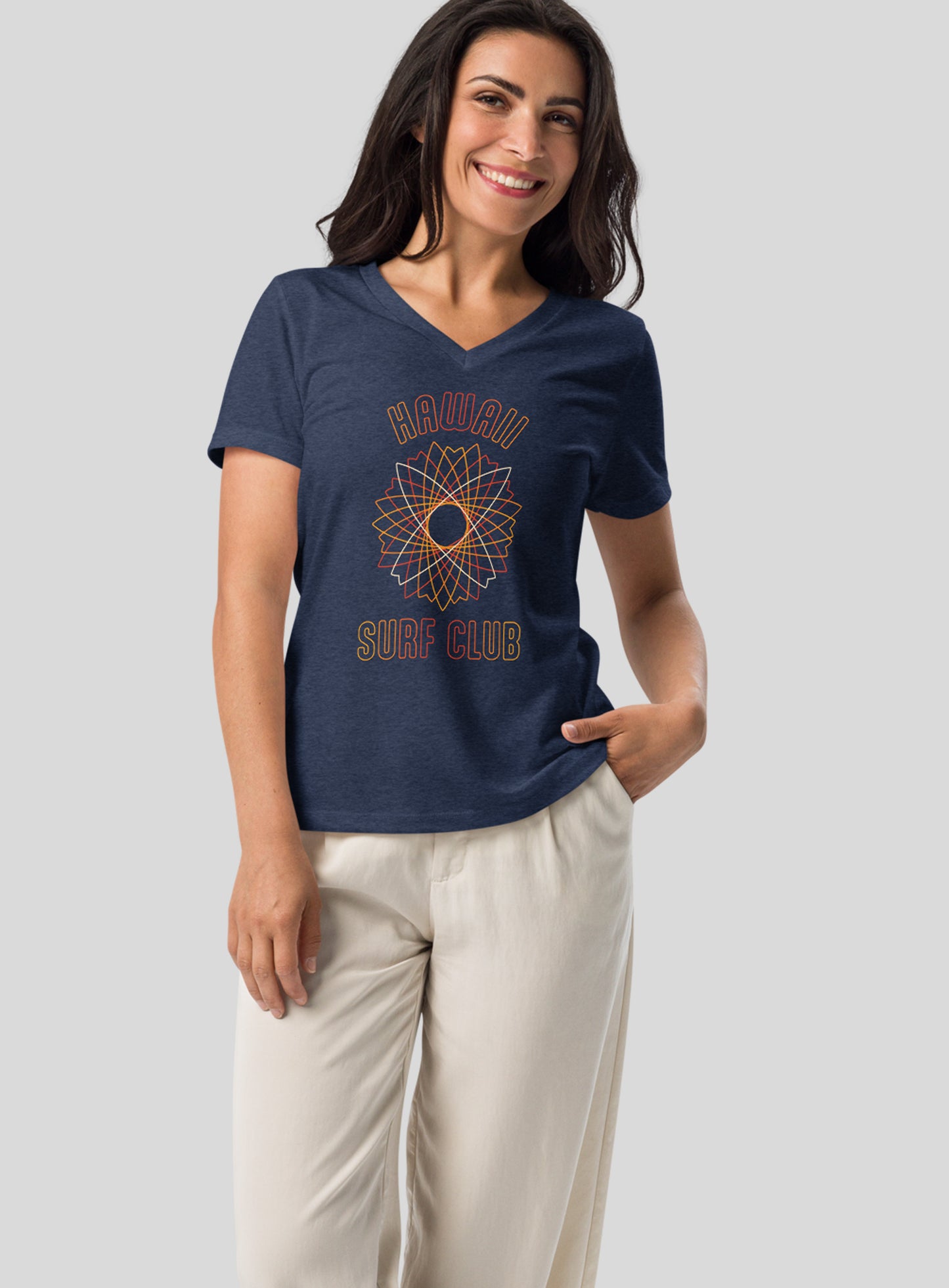 V-Neck: Hawaii Surf Club Tee - Heather Navy