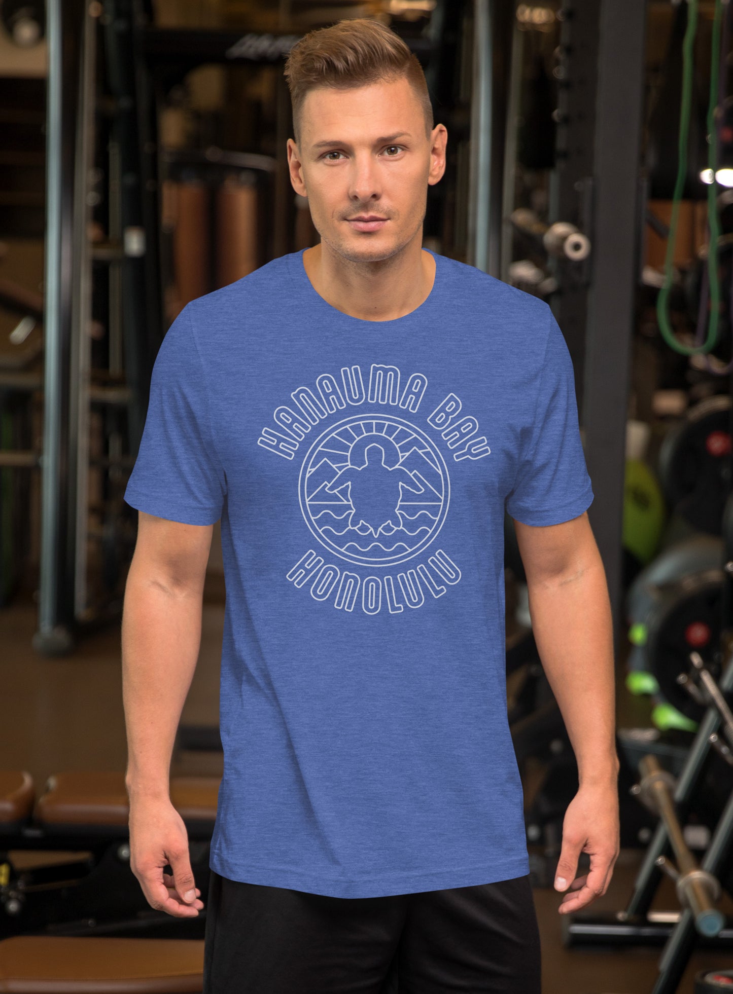 Unisex: Hanauma Bay Sunset Tee - Heather True Royal