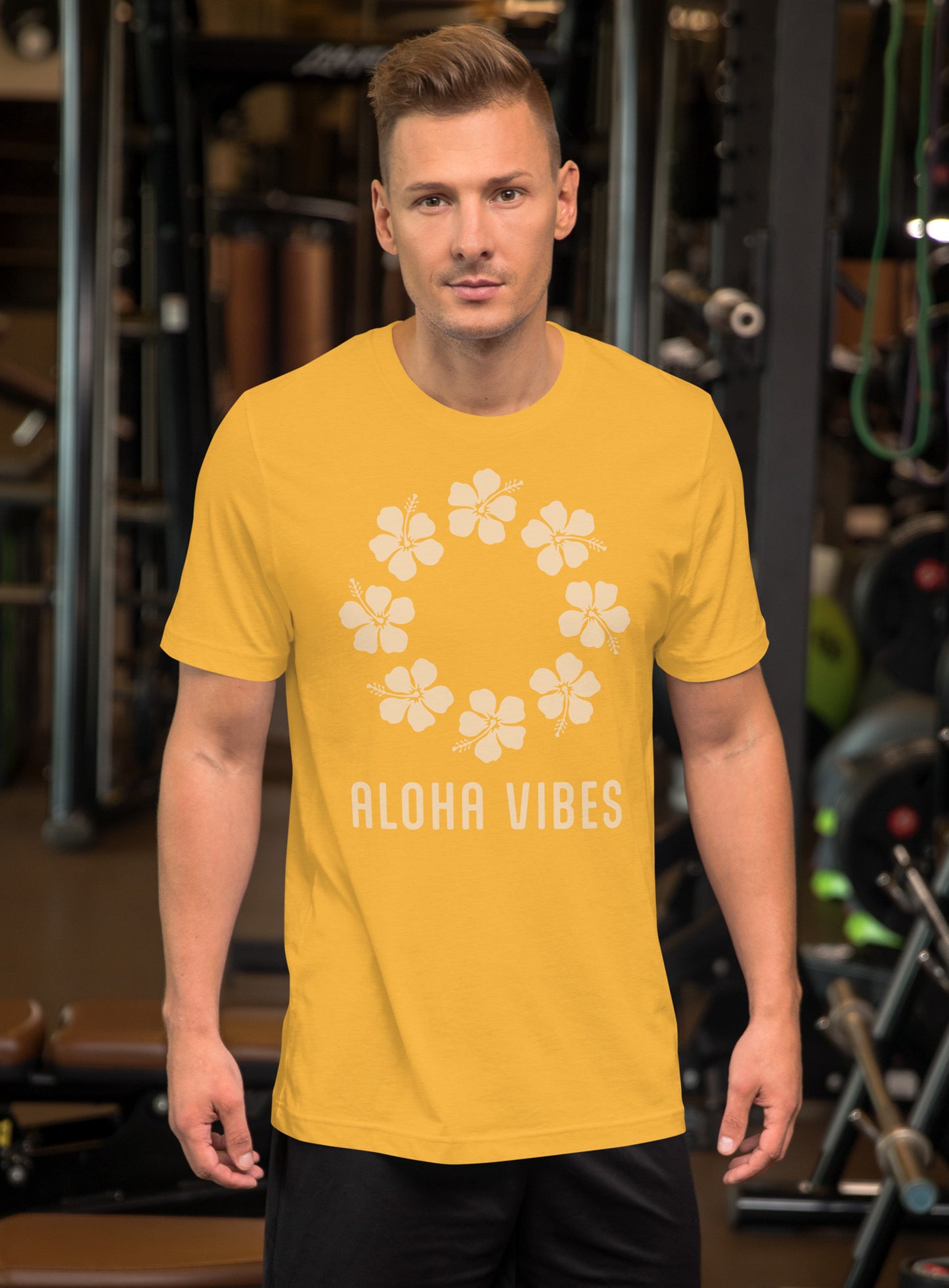 Unisex: Aloha Vibes Tee - Heather Yellow Gold