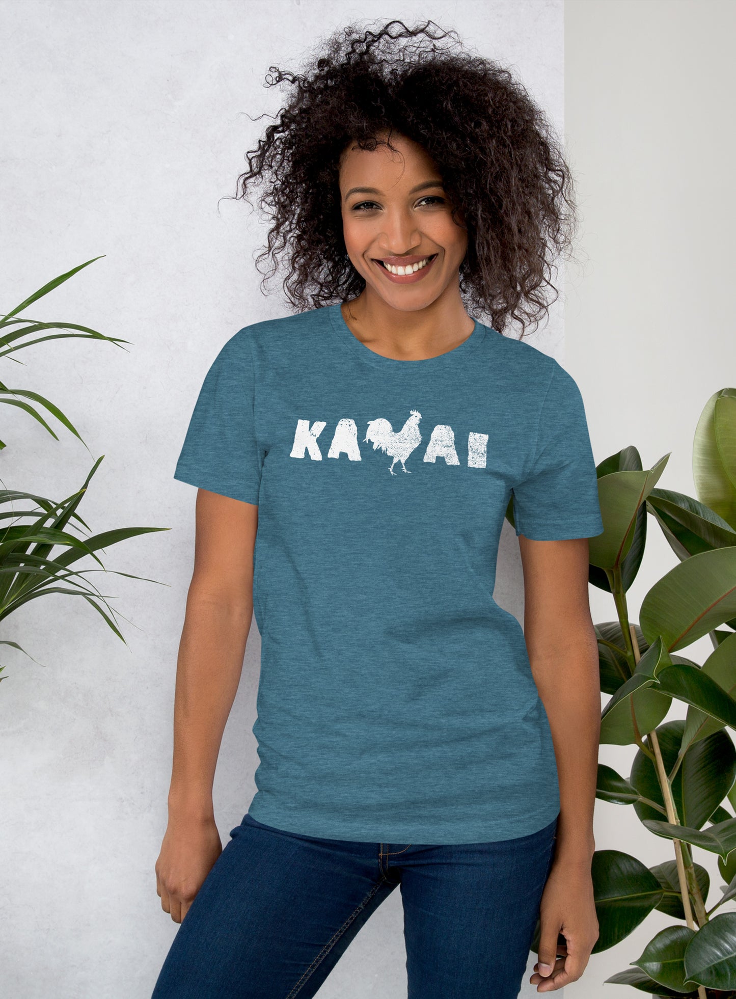Unisex: Kauai Rooster Tee - Heather Deep Teal